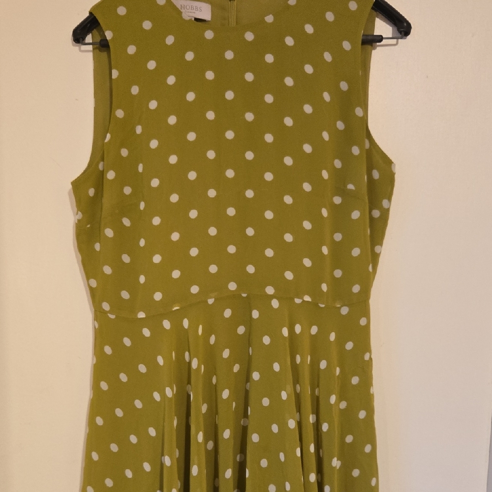 Hobbs Green Polka Dot Midi Dress
